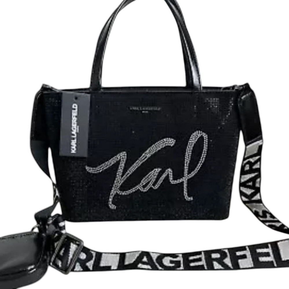 KARL LAGERFELD PARIS Maybelle satchel sparkle rhinestone glitter w/ coin purse